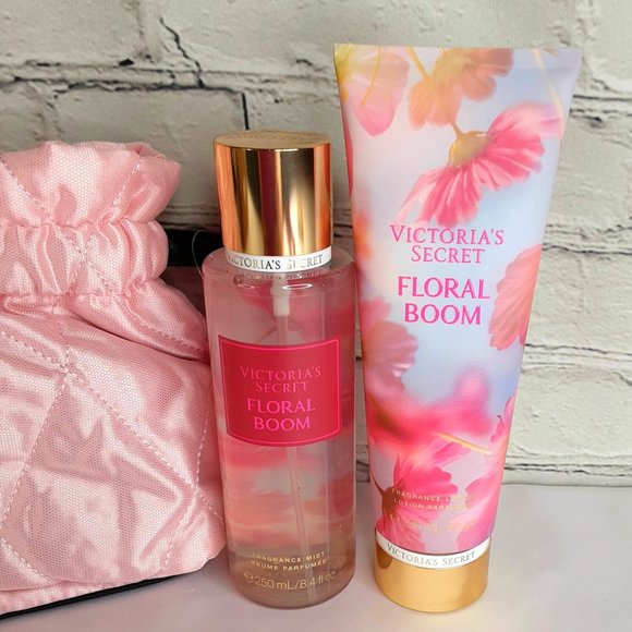 'VICTORIA'S SECRET' 'FLORAL BLOOM' BODY MIST, LOTION, VS LOGO CINCH BAG … - Picture 3 of 16